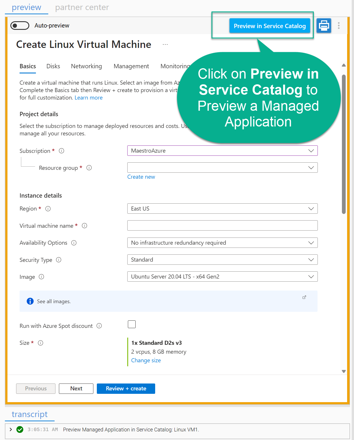 Preview in Service Catalog